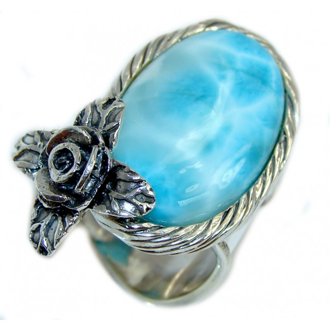 Huge Amazing AAA quality Blue Larimar Sterling Silver Ring size adjustable