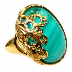 Natural Sublime quality Malachite 14k Gold over .925 Sterling Silver handcrafted ring size 8 1/2