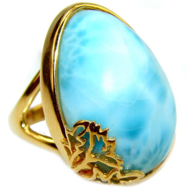 22.6 carat Larimar 18K Gold over .925 Sterling Silver handcrafted Ring s. 6 1/2
