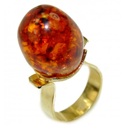 Authentic Baltic Amber 14K Gold over .925 Sterling Silver handcrafted ring; s. 8