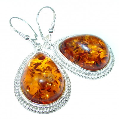 Golden Tears Baltic Polish Amber Turquoise .925 Sterling Silver Earrings