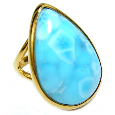 Precious Blue Larimar 14K Gold over .925 Sterling Silver handmade ring size 8