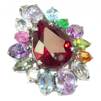 Incredible Authentic Red Topaz .925 Sterling Silver handmade pendant brooch