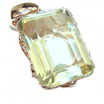 Baquette cut 22.5 carat Genuine Lemon Quartz 14K Rose Gold over .925 Sterling Silver handcrafted pendant