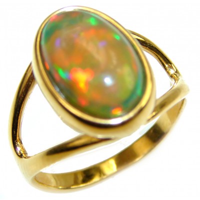 A Milky Way Genuine 9.9 carat Black Opal 18K Gold over .925 Sterling Silver handmade Ring size 6 1/4