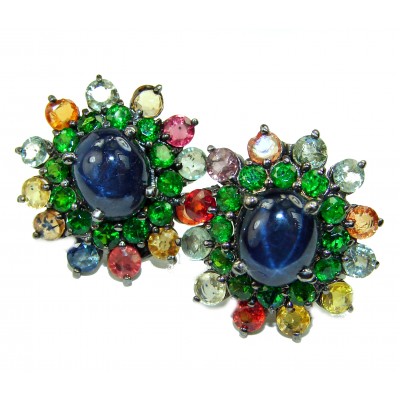 Incredible Star Sapphire multicolor Sapphire black rhodium over .925 Sterling Silver handcrafted Earrings