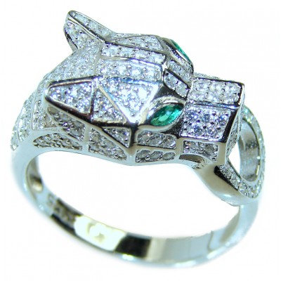 Panther Emerald .925 Sterling Silver handcrafted Statement Ring size 6 3/4