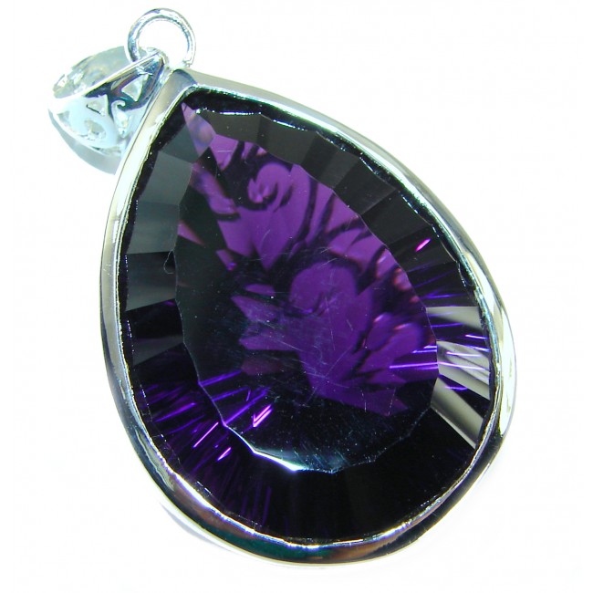 55.5 carat Trillion Cut Perfect Amethyst .925 Sterling Silver handcrafted Pendant