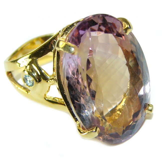 25.6 carat authentic Ametrine 14K Gold over .925 Sterling Silver handcrafted Ring s. 8