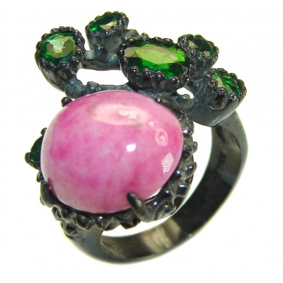 Perfect Rhodonite Chrome Diopside black rhodium over .925 Sterling Silver handmade Ring s. 8