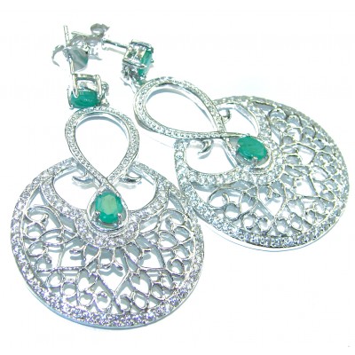 Incredible genuine Emerald .925 Sterling Silver handcrafted Earrings