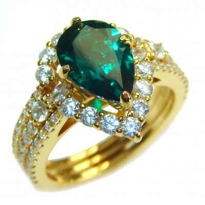 Incredible genuine Emerald 14K Gold over .925 Sterling Silver handcrafted Ring size 5