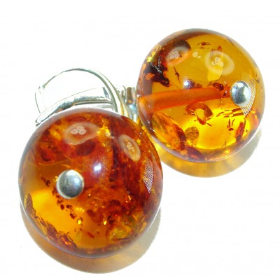 Golden spheres Baltic Polish Amber .925 Sterling Silver earrings