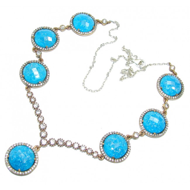 Huge Incredible Rich Design created Blue Crystals Sterling Silver necklace