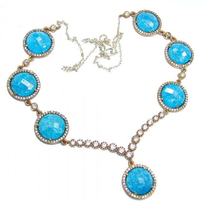 Huge Incredible Rich Design created Blue Crystals Sterling Silver necklace