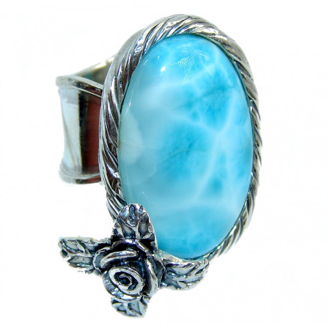 Huge Amazing AAA quality Blue Larimar Sterling Silver Ring size adjustable