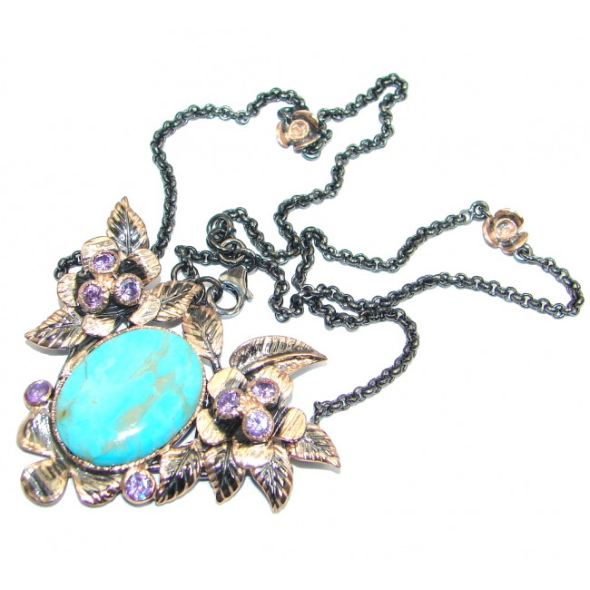 Genuine Sleeping Beauty Turquoise Tanzanite Rhodium Gold plated over Sterling Silver necklace