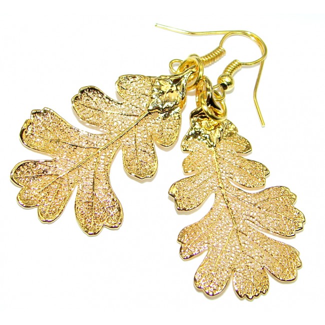 Real Leaves Deep In Gold Sterling Silver handmade earrings