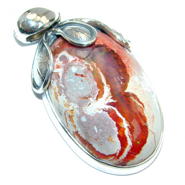 Authentic Mexican Fire Opal oxidized Sterling Silver handmade Pendant