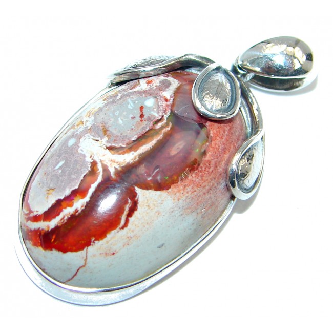 Authentic Mexican Fire Opal oxidized Sterling Silver handmade Pendant