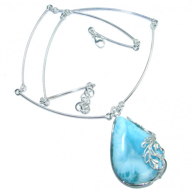 Great Masterpiece Natural Blue Larimar Oxidized Sterling Silver handmade necklace