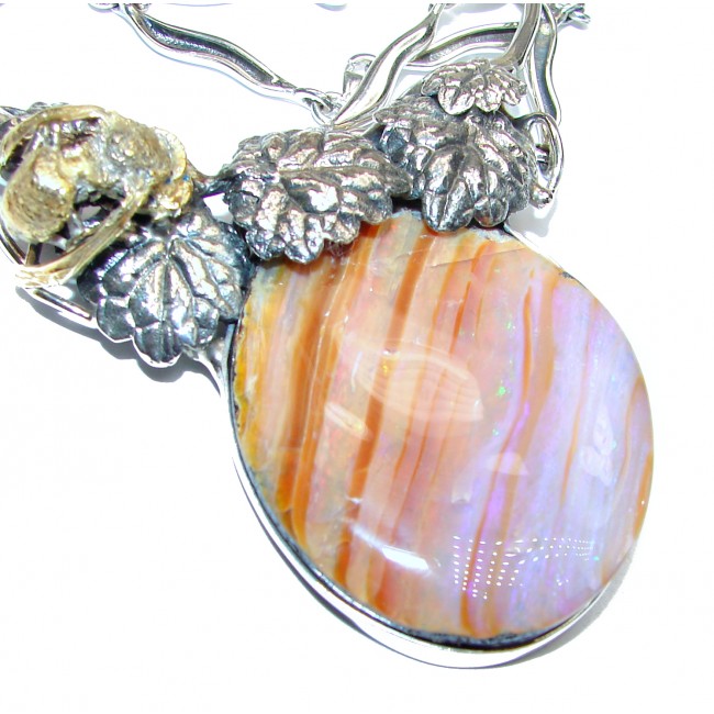 Spectacular Golden Bee Rustic Style Australian Boulder Opal .925 Sterling Silver brilliantly handcrafted necklace