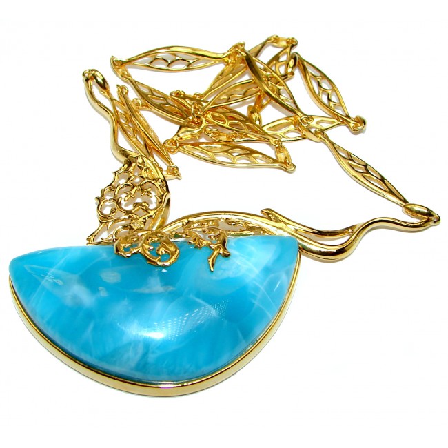 Great Masterpiece 65.9 grams genuine AAAAA QUALITY Larimar 24K Gold over .925 Sterling Silver handmade necklace