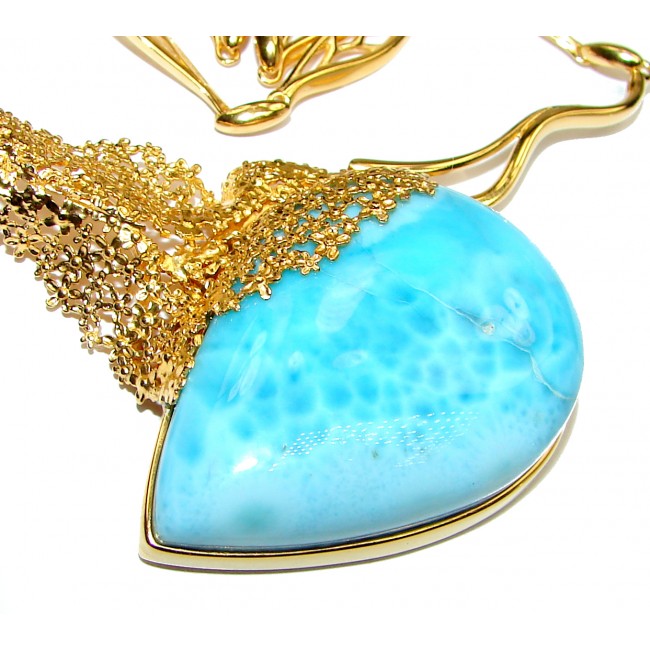 Great Masterpiece 42.5 grams genuine AAAAA QUALITY Larimar 24K Gold over .925 Sterling Silver handmade necklace