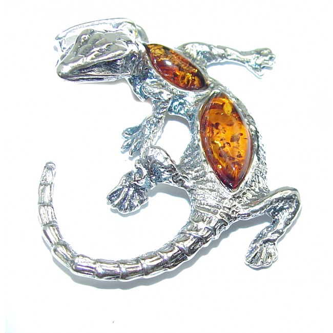 Lizard Amber .925 Sterling Silver handmade Pendant