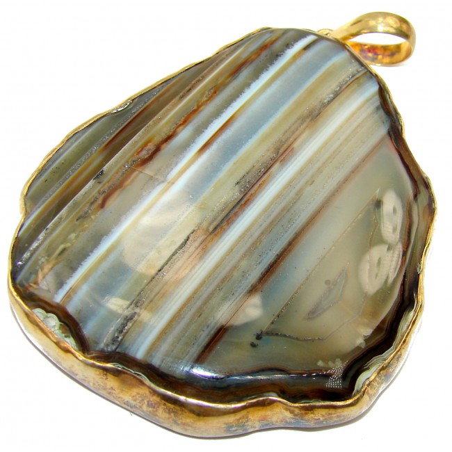 Botswana Agate Gold over .925 Sterling Silver handcrafted Pendant