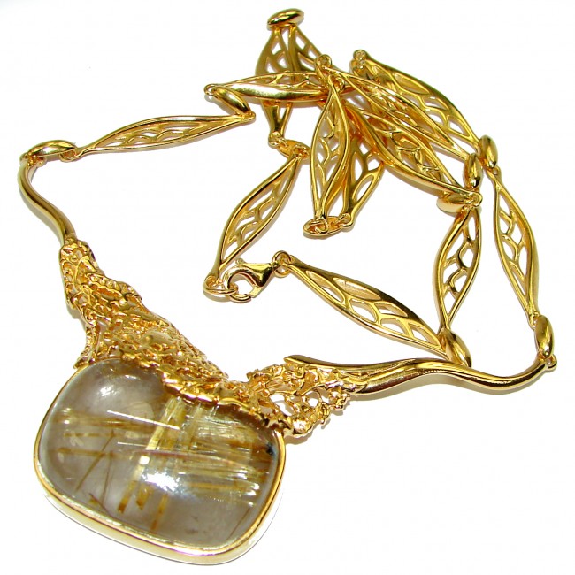 Incredible Design Golden Rutilated Quartz 18K Gold over .925 Sterling Silver handcrafted necklace