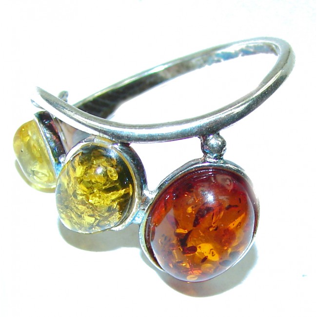 Beautiful Authentic Baltic Amber .925 Sterling Silver handcrafted ring; s. 8