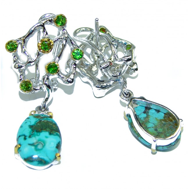Genuine Turquoise Chrome Diopside .925 Sterling Silver earrings