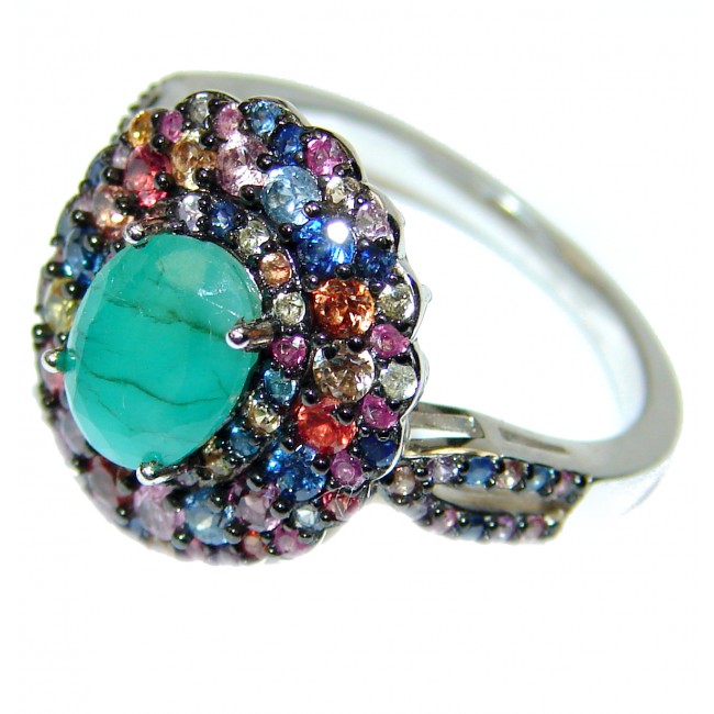 Spectacular Emerald Sapphire .925 Sterling Silver handmade ring s. 7