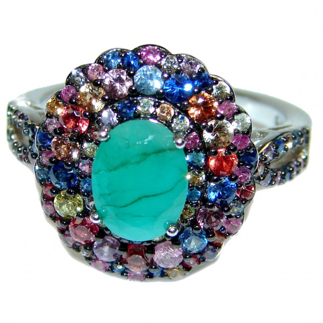 Spectacular Emerald Sapphire .925 Sterling Silver handmade ring s. 7