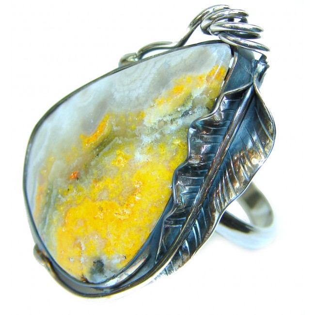 Vivid Beauty Yellow Bumble Bee .925 Jasper Sterling Silver ring s. 8 adjustable