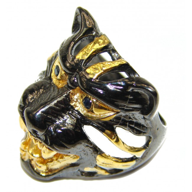Bold Tiger Sapphire eyes .925 Sterling Silver handmade ring s. 7