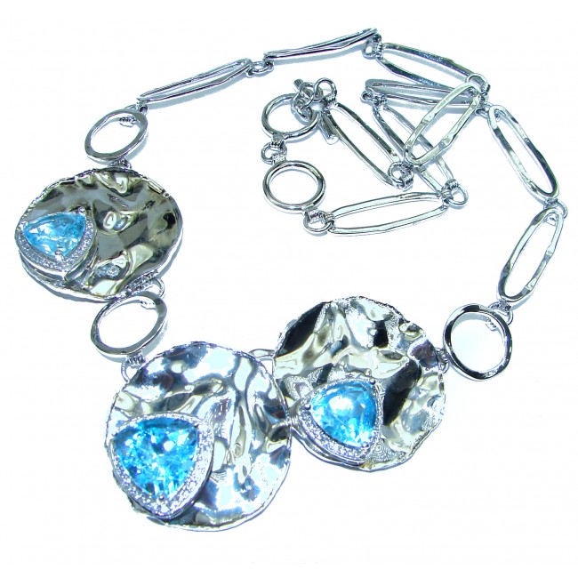 Open Ocean genuine Swiss Blue Topaz .925 Sterling Silver handmade necklace