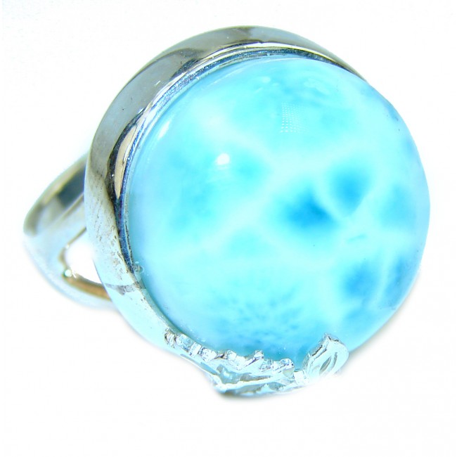 Precious Blue Larimar .925 Sterling Silver handmade ring size 8 1/4