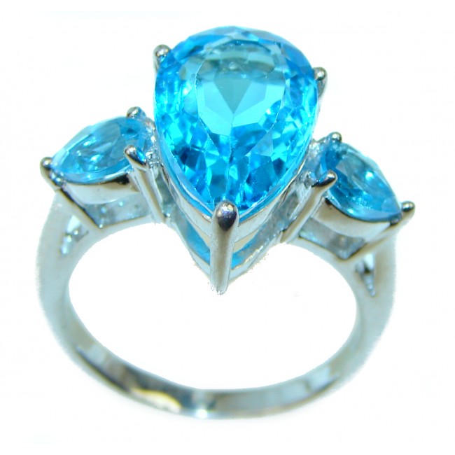 Truly Spectacular Swiss Blue Topaz .925 Sterling Silver handmade Ring size 6 3/4