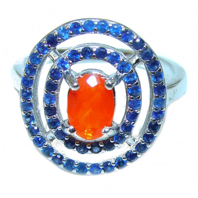 Mystery Genuine Fire Mexican Opal Sapphire .925 Sterling Silver Ring size 6 1/4