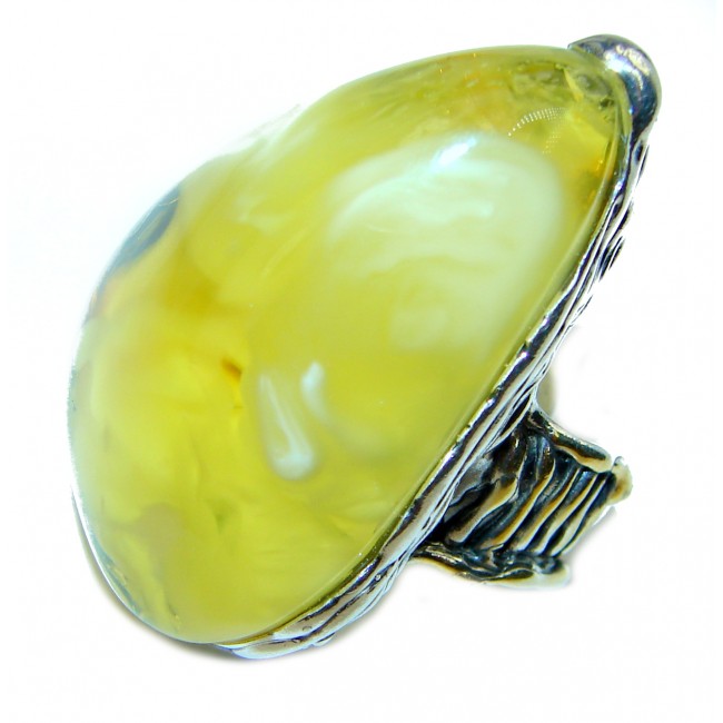 Large Butterscotch Amber .925 Sterling Silver handcrafted Ring s. 7