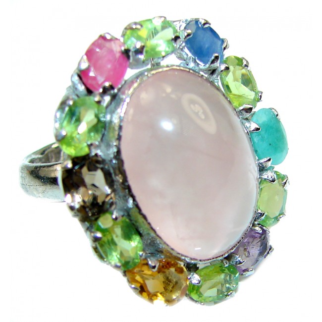 Large 15.2 carat Rose Quartz .925 Sterling Silver brilliantly handcrafted ring s. 8 1/4