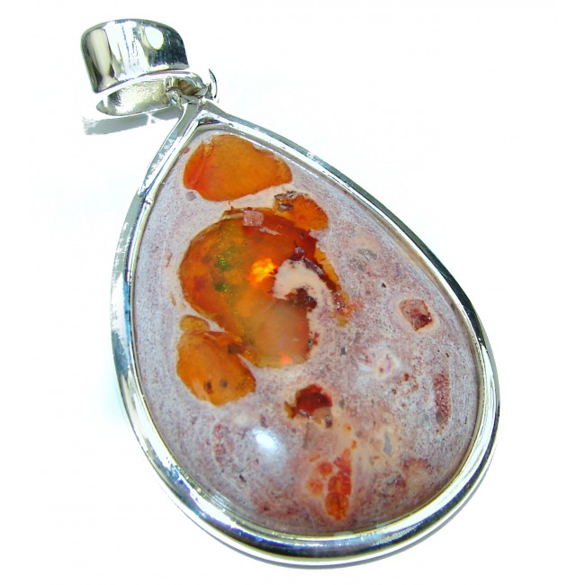 29.5 CARAT Natural Mexican Fire Opal .925 Sterling Silver handmade Pendant