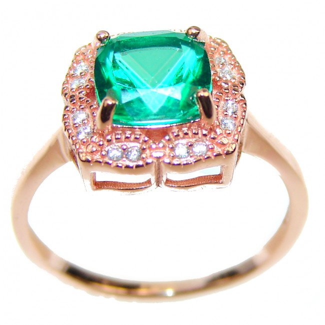 Vibrant Green Topaz 14K Rose Gold over .925 Sterling Silver handcrafted Ring s. 6 1/2