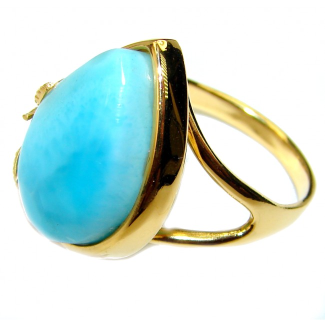 Precious Blue Larimar 14K Gold over .925 Sterling Silver handmade ring size 9