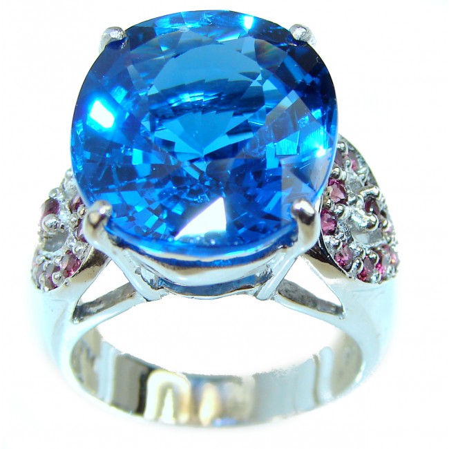 Blue Dream oval cut 17.5 carat Topaz .925 Silver handcrafted Cocktail Ring s. 7 3/4