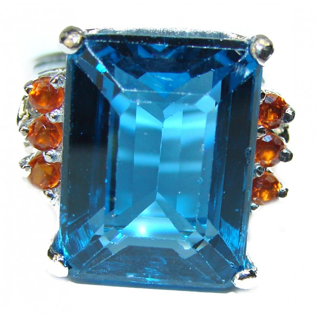 18.5 London Blue Topaz .925 Silver handcrafted Cocktail Ring s. 5 3/4