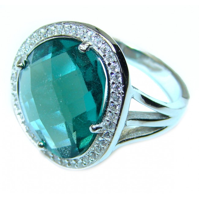 Camille Spectacular Emerald .925 Sterling Silver handmade ring s. 5