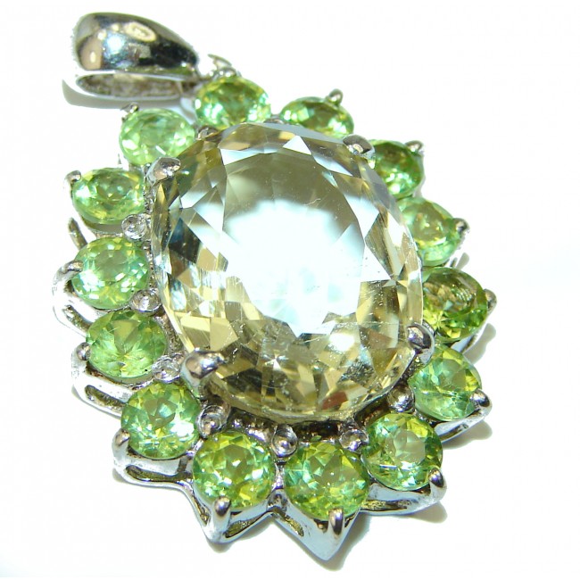 Genuine Exquisite Green Topaz .925 Sterling Silver handmade Pendant